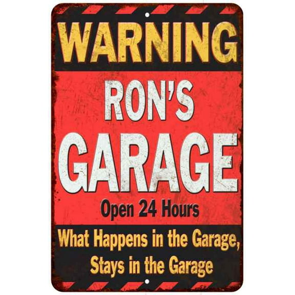 RON'S Garage Warning Man Cave Wall Decor 16 x 24 Matte Finish Metal 116240030224