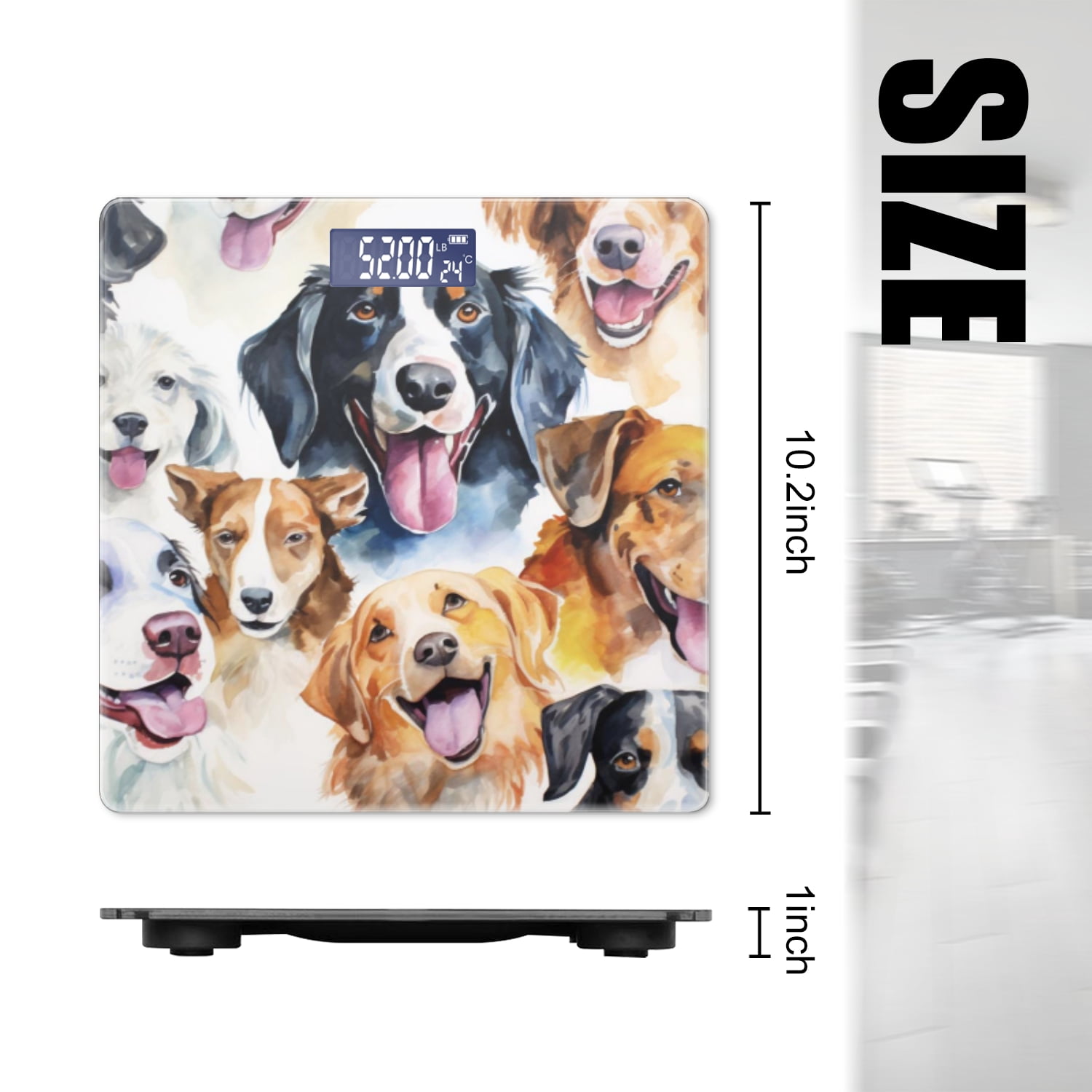 Bathroom Scale, Highly Accurate Digital Body Scale,Precisely Measures Weight up to 400 lbs-Watercolor Painting Of Various Dogs