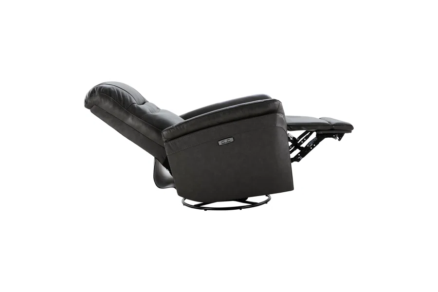 Spruce & Spring Premium Genuine Leather Swivel Gliding Power Recliner 1 Piece Indoor Use Gray Fabric