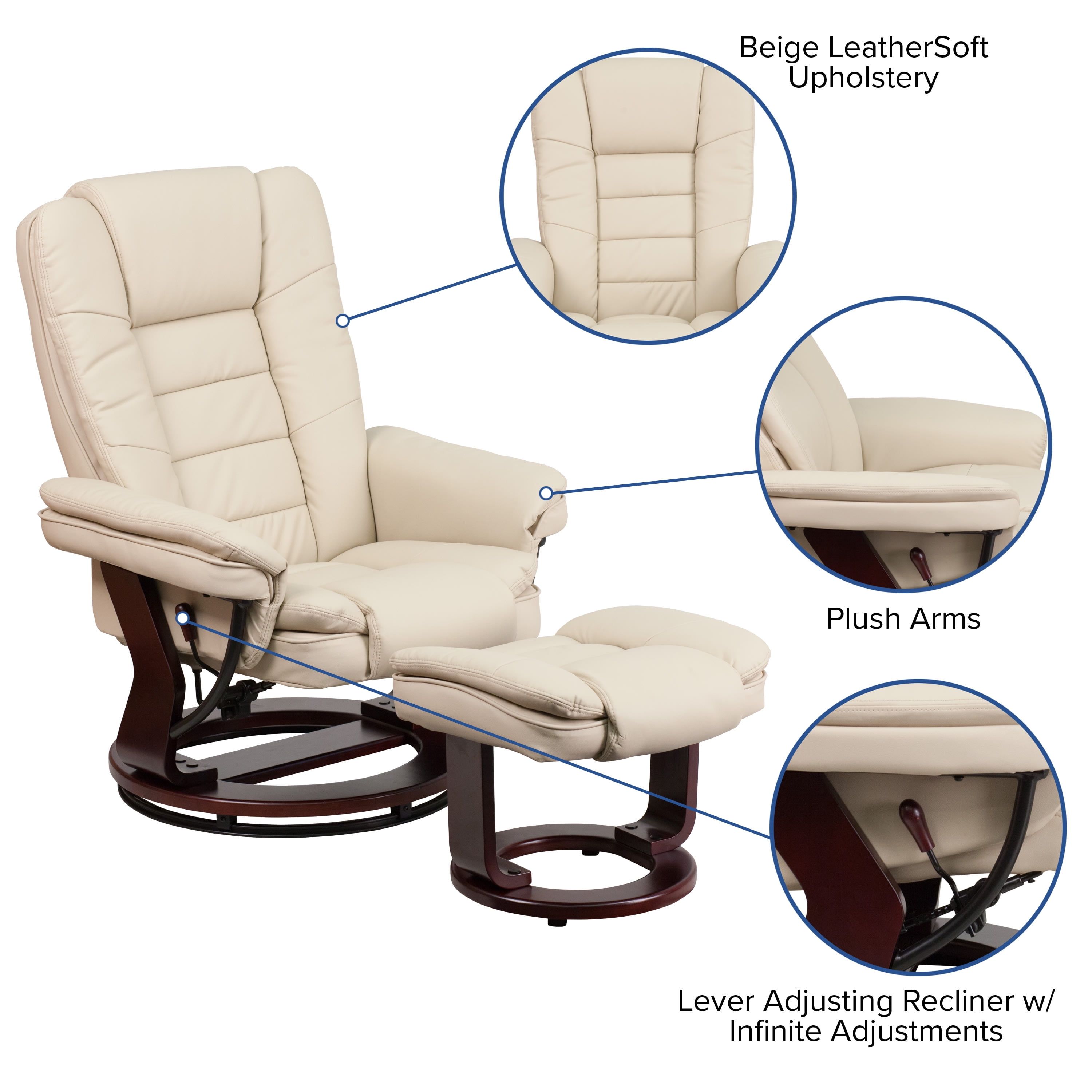 BizChair Faux Leather Recliner, Beige