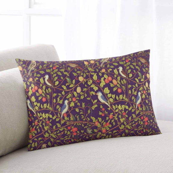 Botanical Birds Lumar Pillow Covers, Art Abstract Leaves Purple Soft Breathable Throw Pillow Cases with Invisible Zipper, Decorative Pillowcase Pillows Protectors for Sofa Bed Chair 16"x24"
