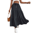thumbnail image 3 of Women High Waisted Flowy Tiered Linen Skirt Casual Pleated A-Line Beach Long Skirts with Tie Black XXL, 3 of 7