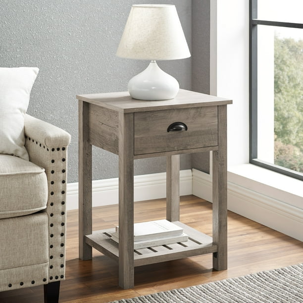 Woven Paths Farmhouse Single Drawer Open Shelf End Table, Grey Wash