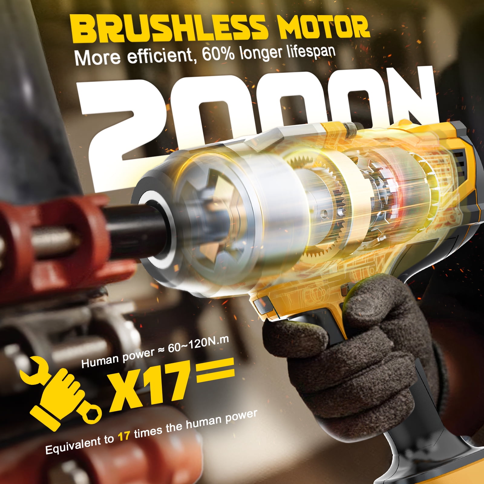 Cordless Impact Wrench 1/2" for DeWalt 20V Battery, 1400 Ft-lbs (2000 Nm) High Torque Impact Driver, Brushless Electric Impact Gun with 4 Modes & LED Light for Car, Truck, Mower（NO BATTERY)