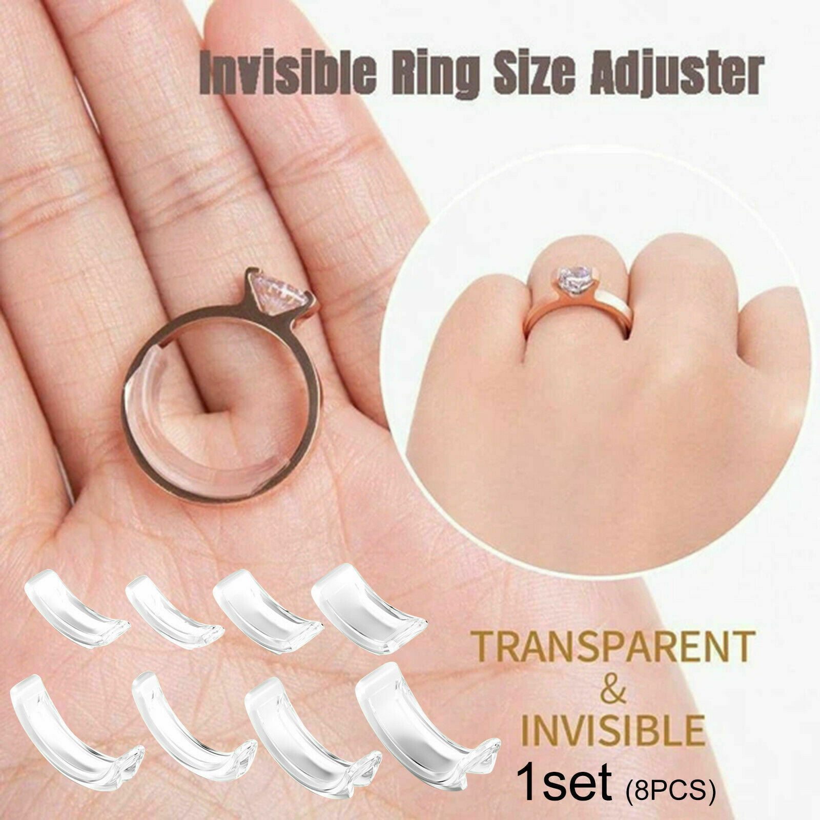 Ring Size Adjuster Invisible Plastic Transparent Adjuster for Rings Ring Sizer Ring Guard Fit for Any Rings 8Pcs