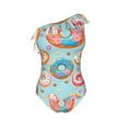 thumbnail image 4 of Yiaed Colorful Donut Print Women One Piece Swimsuits Tummy Control One Shoulder Bathing Suits Pattern Ruffle Swimwear-Large, 4 of 8