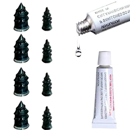 

8Pcs Tire Repair Nail Kit Rubber Tyre Repair Nail Spiral Tire Repair Nail with Super Glue Reusable Tightly Sealed Tire Repairing Screw Tools Set for Cars Motorcycles Trucks E-bike