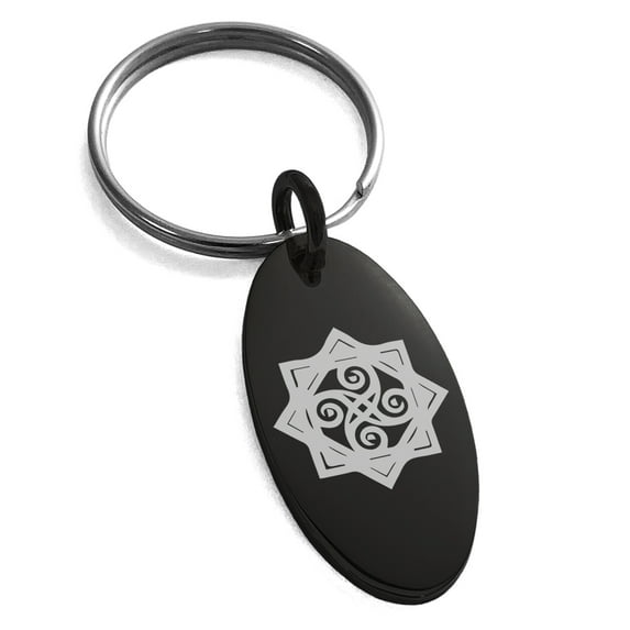 Stainless Steel Shadow Magic Rune Engraved Small Oval Charm Keychain Keyring