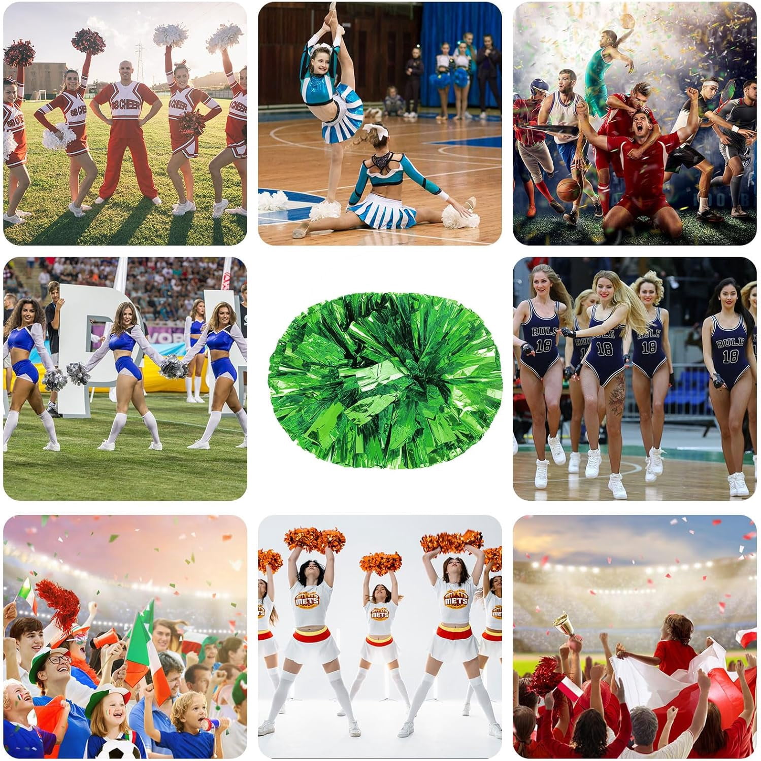 8 PCS Metallic Cheerleading Pom Pom for Team Spirit Sports Dance Cheering Kids Adults