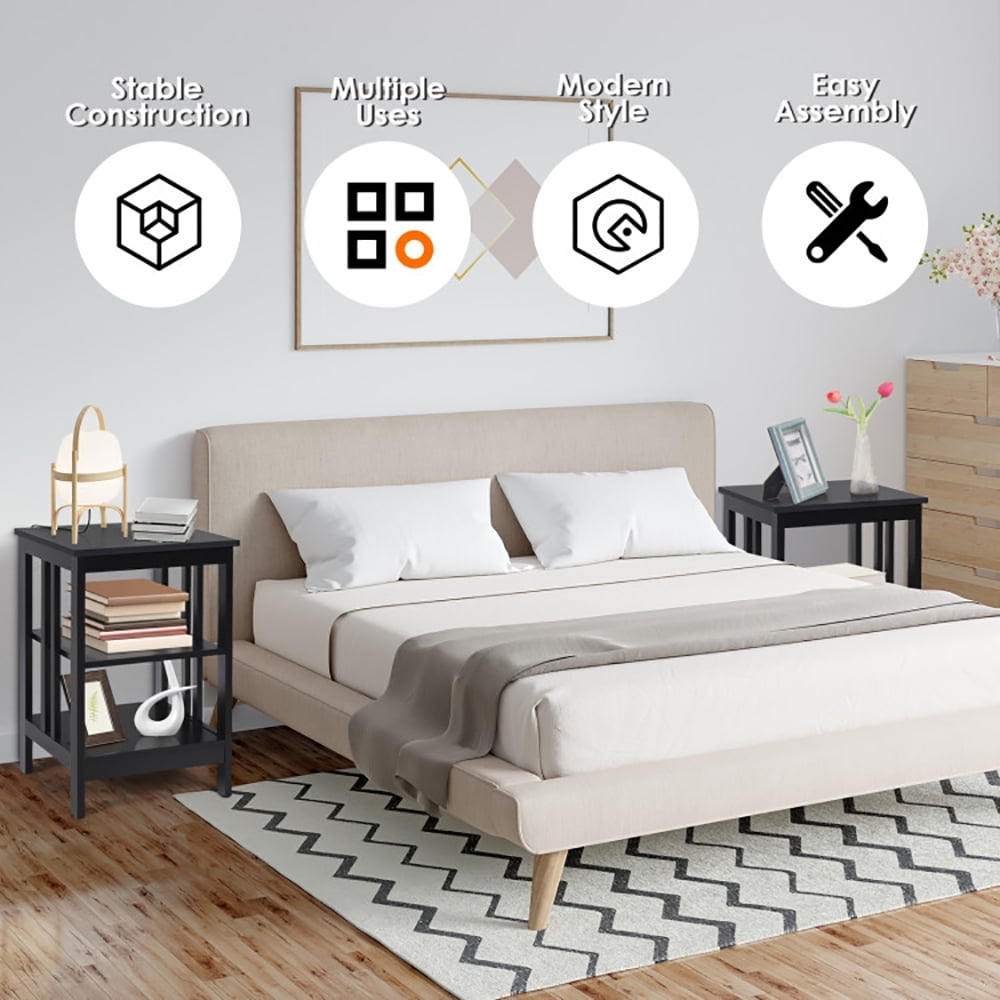 Finihen Side Table, 3-Tier Nightstand Sofa Side Table with Baffles and Round Corners, Bed Side Tables, for Living Room, Bedroom, Black Finihen Side Table, 3-Tier Nightstand Sofa Side Table with Baffles and Round Corners, Bed Side Tables, for Living Room, Bedroom, Black