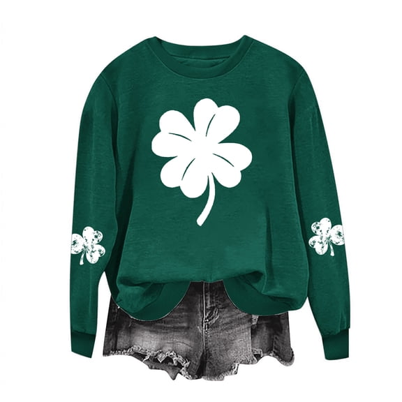 Herrnalise Women's St. Patrick's Day Clover Printed Tops Irish Shamrock Sweatshirt Long Sleeve Slouchy Pullover Tops Gear up for greatness for less