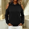thumbnail image 2 of Lcziwo Cold Shoulder Sweatshirt for Women Cutout Long Sleeve Solid Pullover Tops Oversized Casual Trendy Fall Fashion Hoodie with Pockets Black,L, 2 of 7