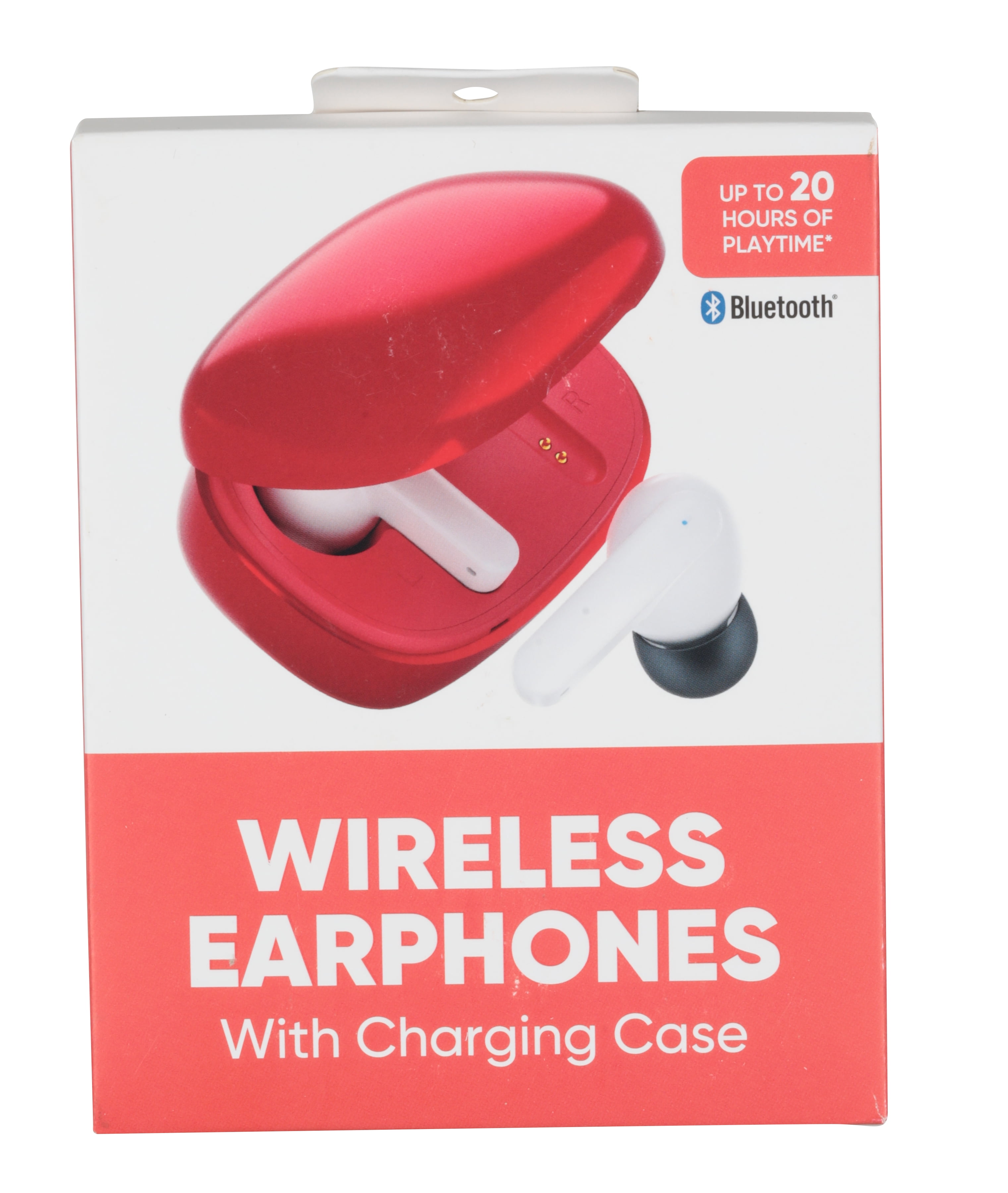 Wireless Bluetooth Earbuds, Glossy Red with Charging Case and 20 Hours Playtime