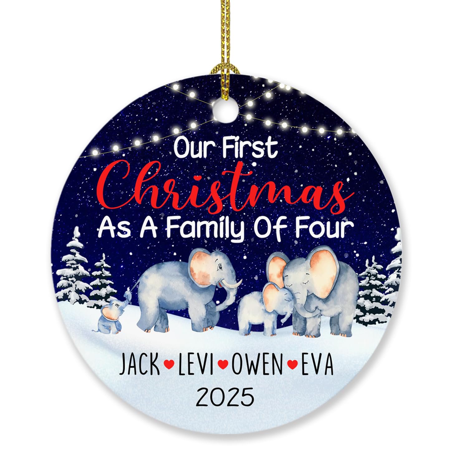 Dad Mom Baby Elephant Xmas Ornament Gift, Personalized Our First Christmas As A Family Four Elephant Ornament, 1st Xmas As Family 4 Elephant Ornament, Customized Name Elephant Parents Kids Ornament