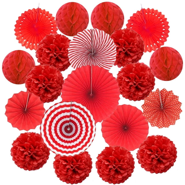 20 pompones de papel de seda, bandejas de abanicos de papel y bolas de nido de abeja, kit de papel decorativo para cumpleaños, bodas, baby shower, fiestas, decoración del hogar, color naranja Vhermosa HFP-0579-3