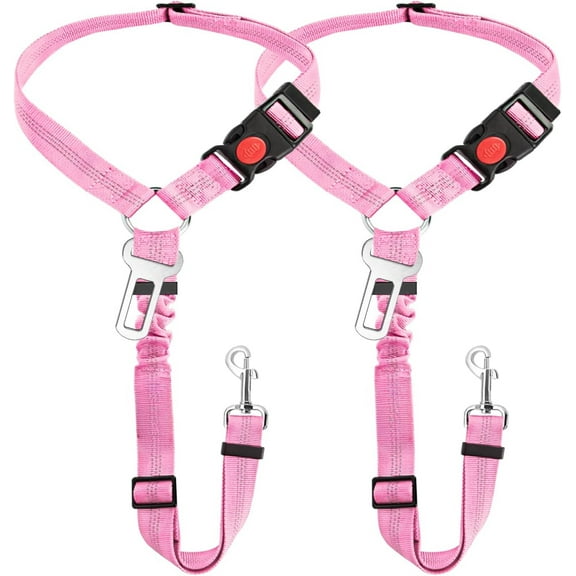 SlowTon Dog Seat Belt for Car, 2 Pack Dog Car Harness Seatbelt Adjustable with Elastic Bungee Buffer, 2 in 1 Pet Car Leash Headrest Restraint Dog Reflective Safety Tether (Black, Headrest Clip)