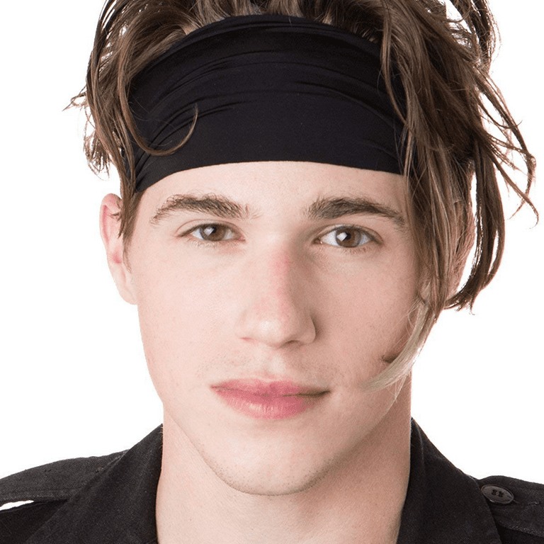 Popfeel Mens Headband - Sports Running Sweat Head Bands - Performance Athletic Stretch Moisture Wicking Hairband for Workout, Basketball, Exercise