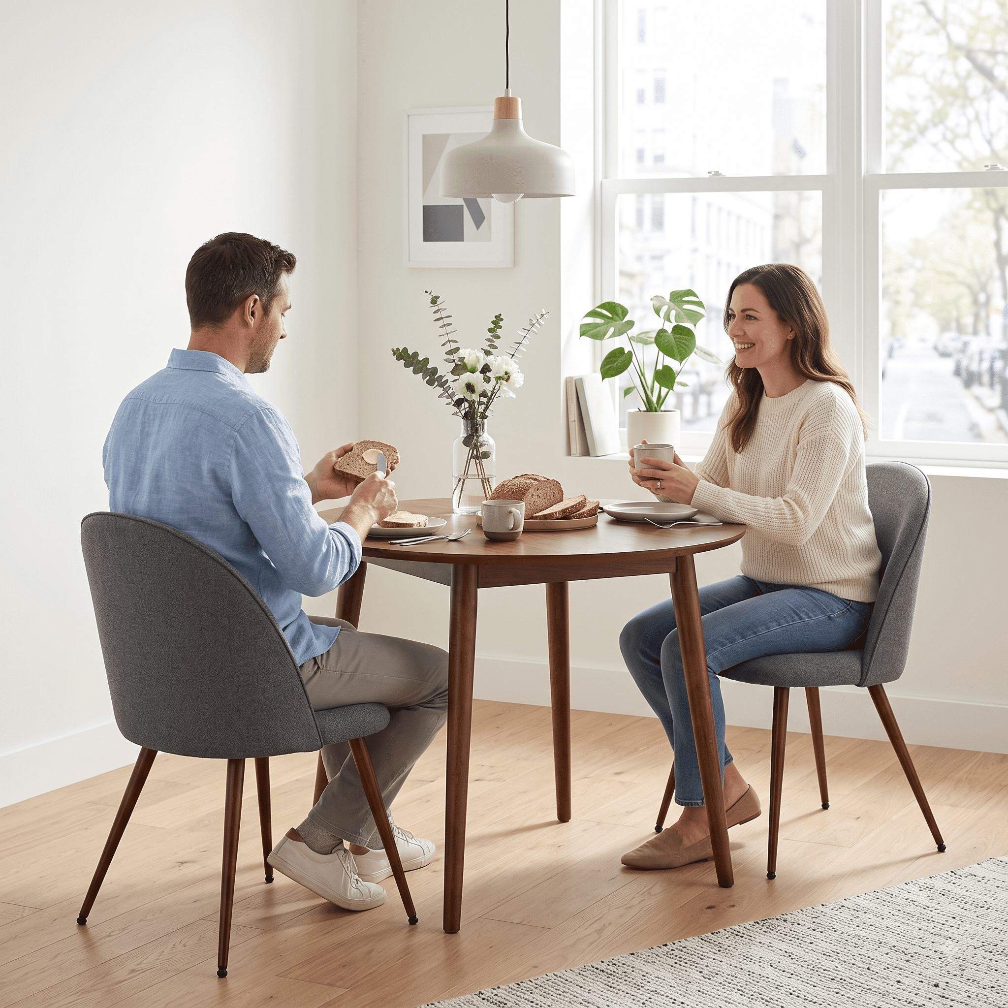 Homy Casa Set of 2 Modern Gray Upholstered Dining Chairs with Curved Back for Dining Room