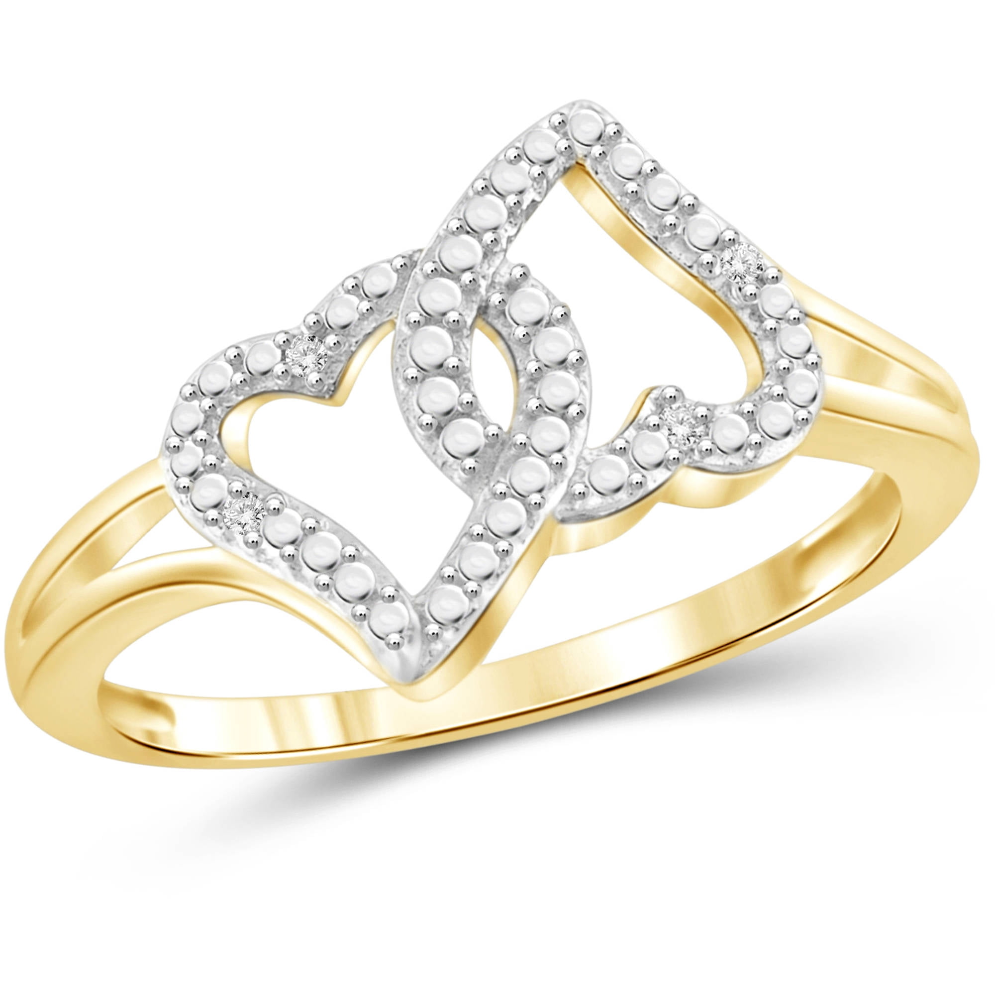 White Diamond Accent 14kt Gold Over Silver Double Heart Open Ring ...
