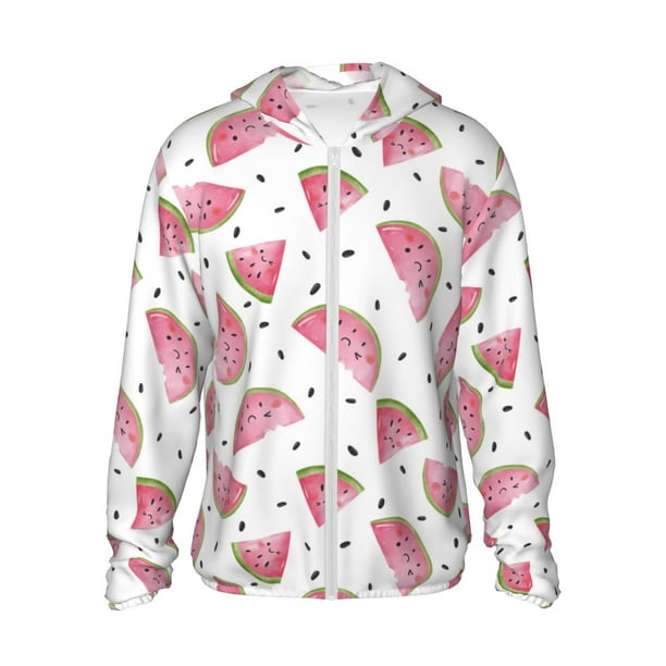 Balery Watermelon Sudadera ligera de manga larga con capucha y protección solar UPF 50+ para hombre y mujer, ideal para pesca y running-Small