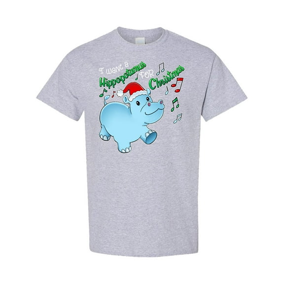 Inktastic I Want a Hippopotamus for Christmas Hippo in Santa Hat T-Shirt