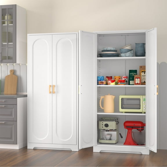 Polup 60'' Tall Modern Pantry Kitchens Cabinet with Doors Adjustable Shelves White