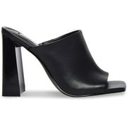 Steve Madden Lexia Black Leather Slip On Squared Open Toe Mule Heeled Sandal