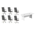 thumbnail image 1 of Pemberly Row Set of 7 - White Conference Table & 6 Dark Gray Executive Chairs, 1 of 15