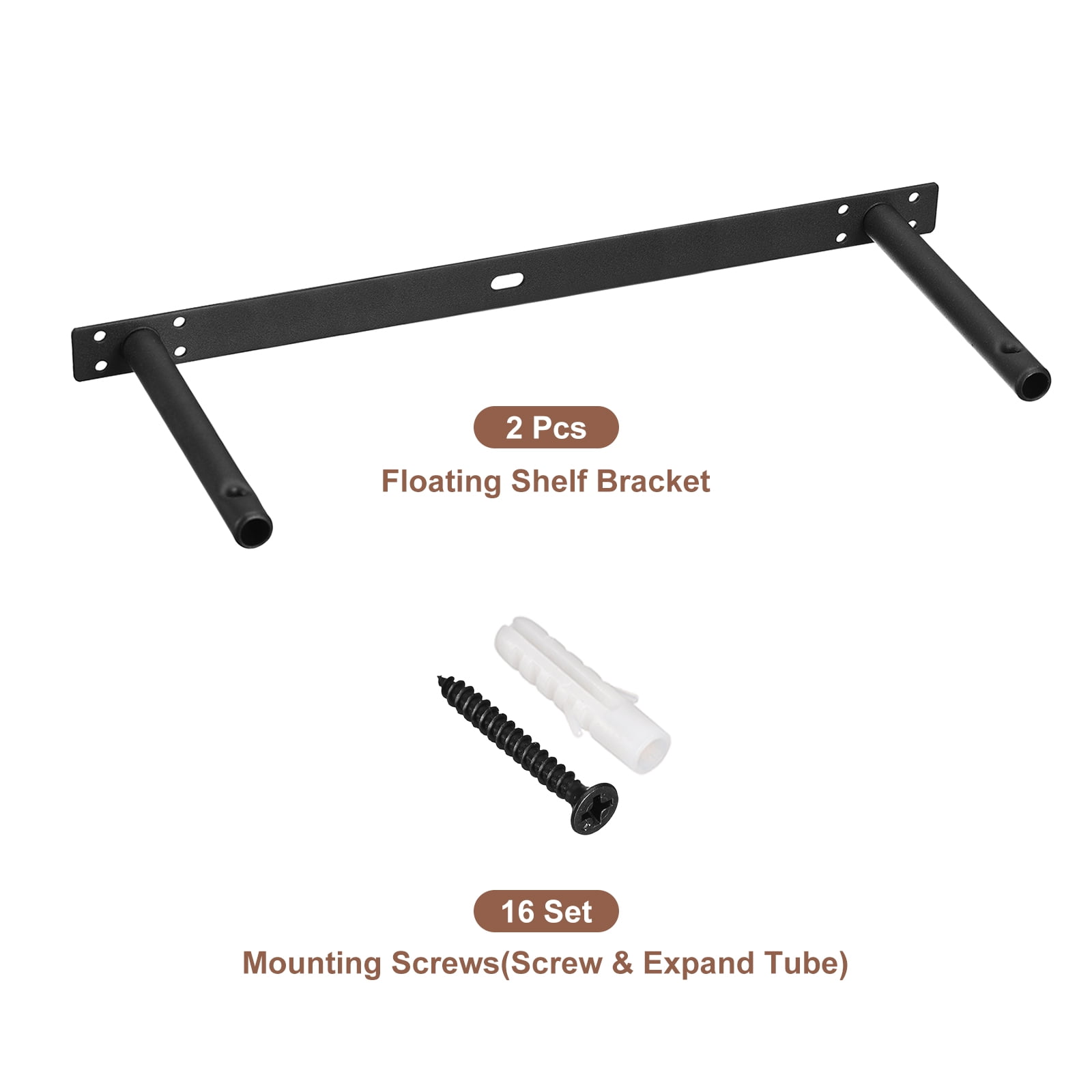 Uxcell 2Pack 16 Inch Wall Mounting Floating Shelf Bracket Blind Shelf Support, Black