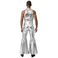 thumbnail image 2 of inlzdz Mens 70s Disco Dance Rompers Lapel V Neck Sleeveless Front Zipper Bell Bottom Jumpsuit Silver 3XL, 2 of 4