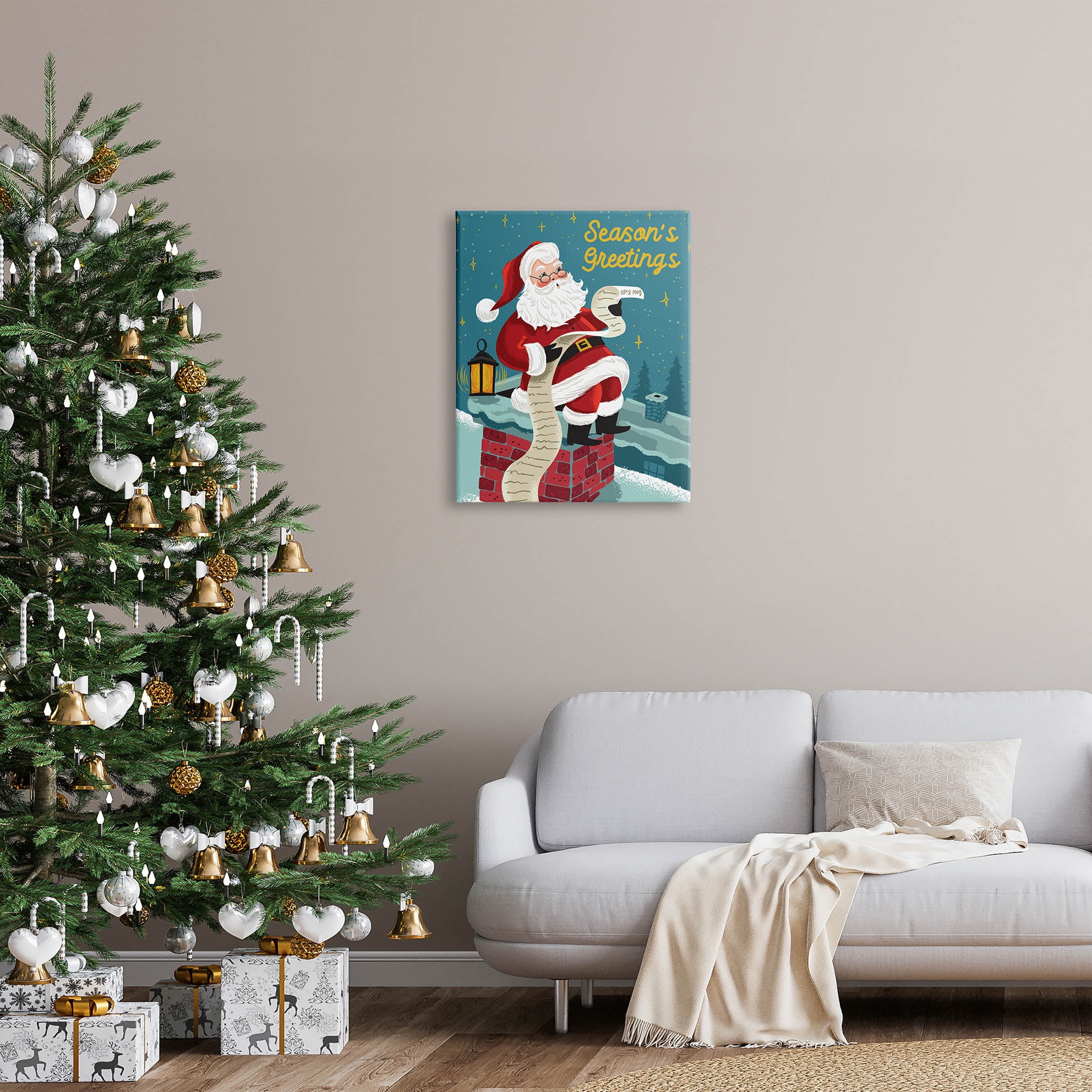 Season's Greetings Santa's List Chimney Holiday Graphic Art Gallery Wrapped Canvas Print Wall Art