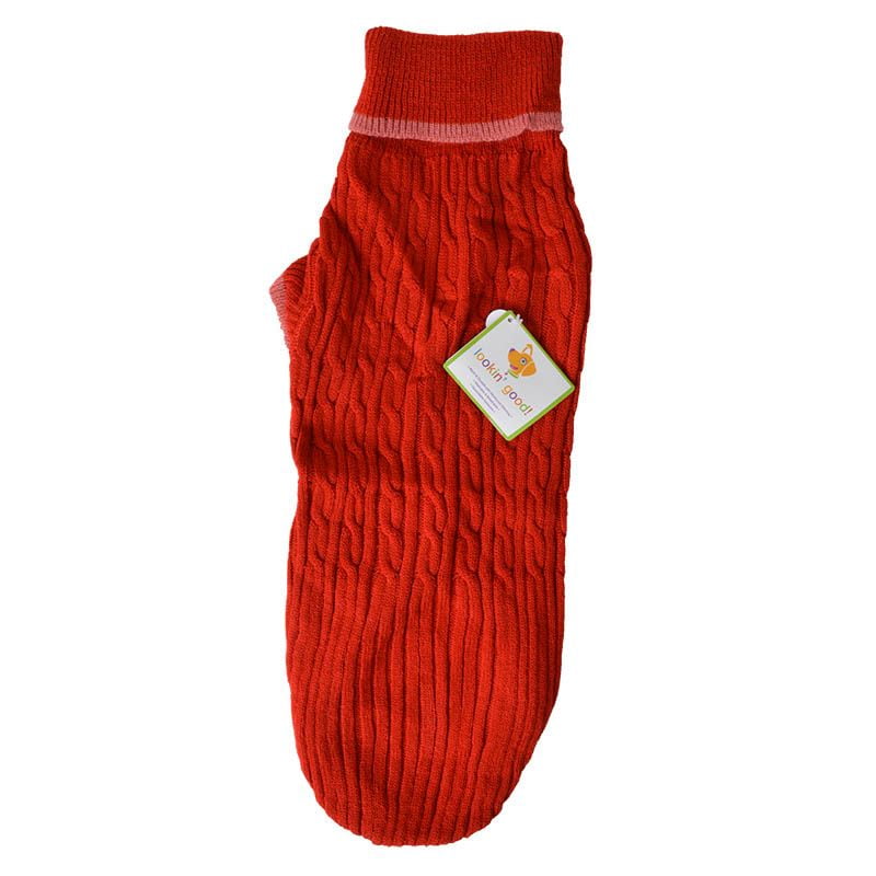 Fashion Pet Cable Knit Dog Sweater Red Large (1924 From Neck Base to