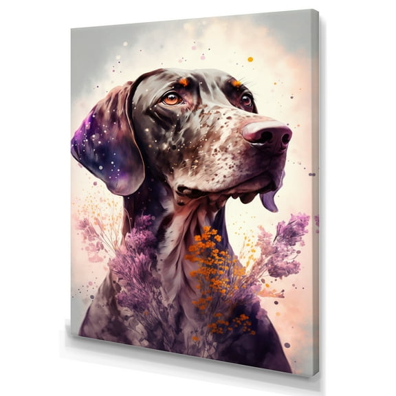 Designart Cute German Pointer Floral Art Canvas Wall Art