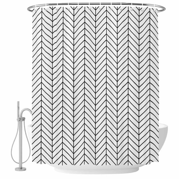 White Geometric Shower Curtain Set - Extra Long 72" x 96" Washable Bathtub Curtain with 12 Hooks, Modern Minimalism Black Striped Lines Waterproof Fabric Stall Shower Curtains for Bathroom Décor