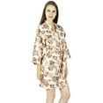 thumbnail image 3 of Bimba Women Short Cotton Robe Floral Print Getting Ready Bridesmaid Robes- Off-White, 3 of 5