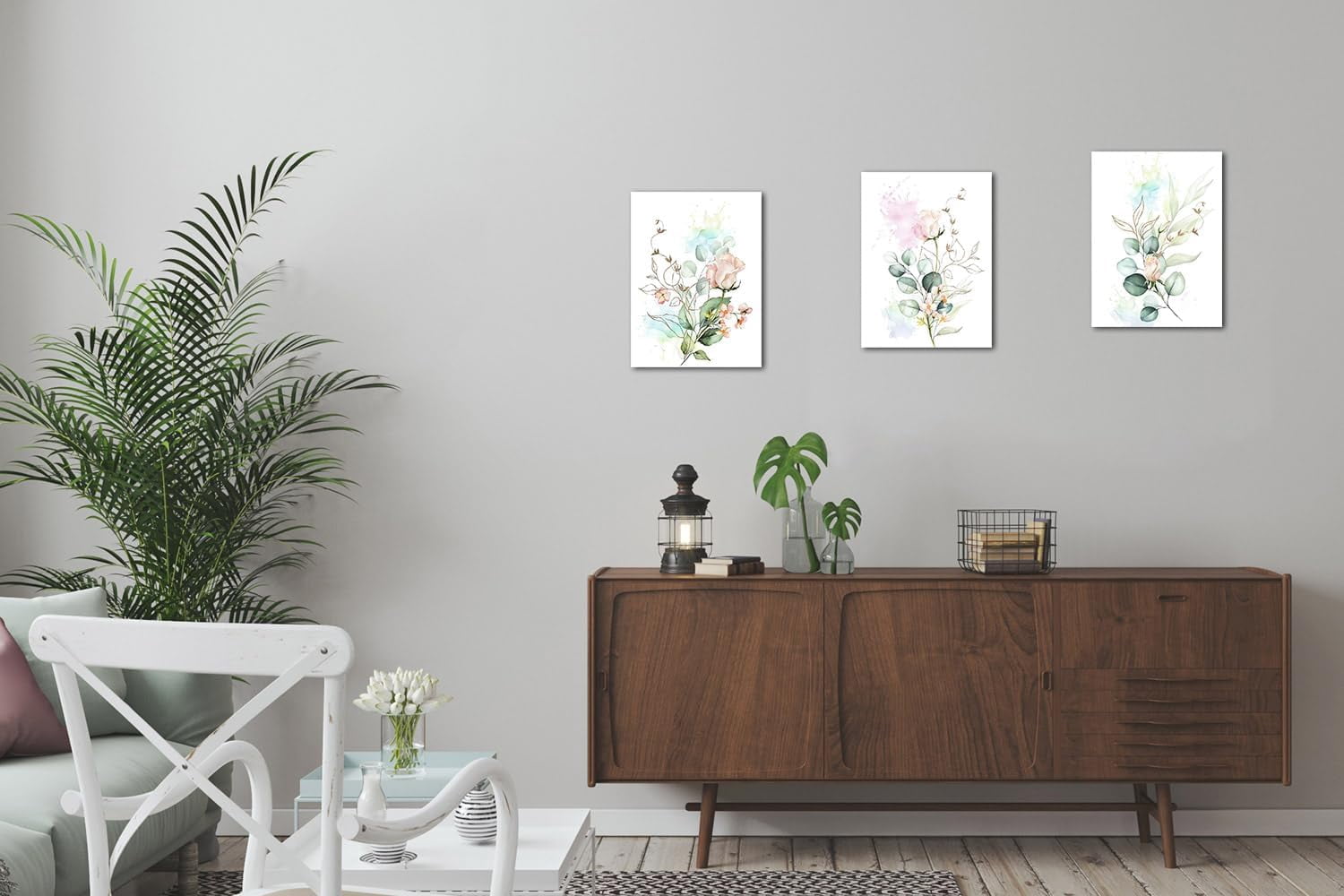 Florals Pictures Wall Art Flowers Rose Canvas Eucalyptus Botanical Plants Paintings Leaf Prints, Minimalist Simple Artwork Framed for Bathroom Living Room Bedroom Office Home Decor 12"x16"x3