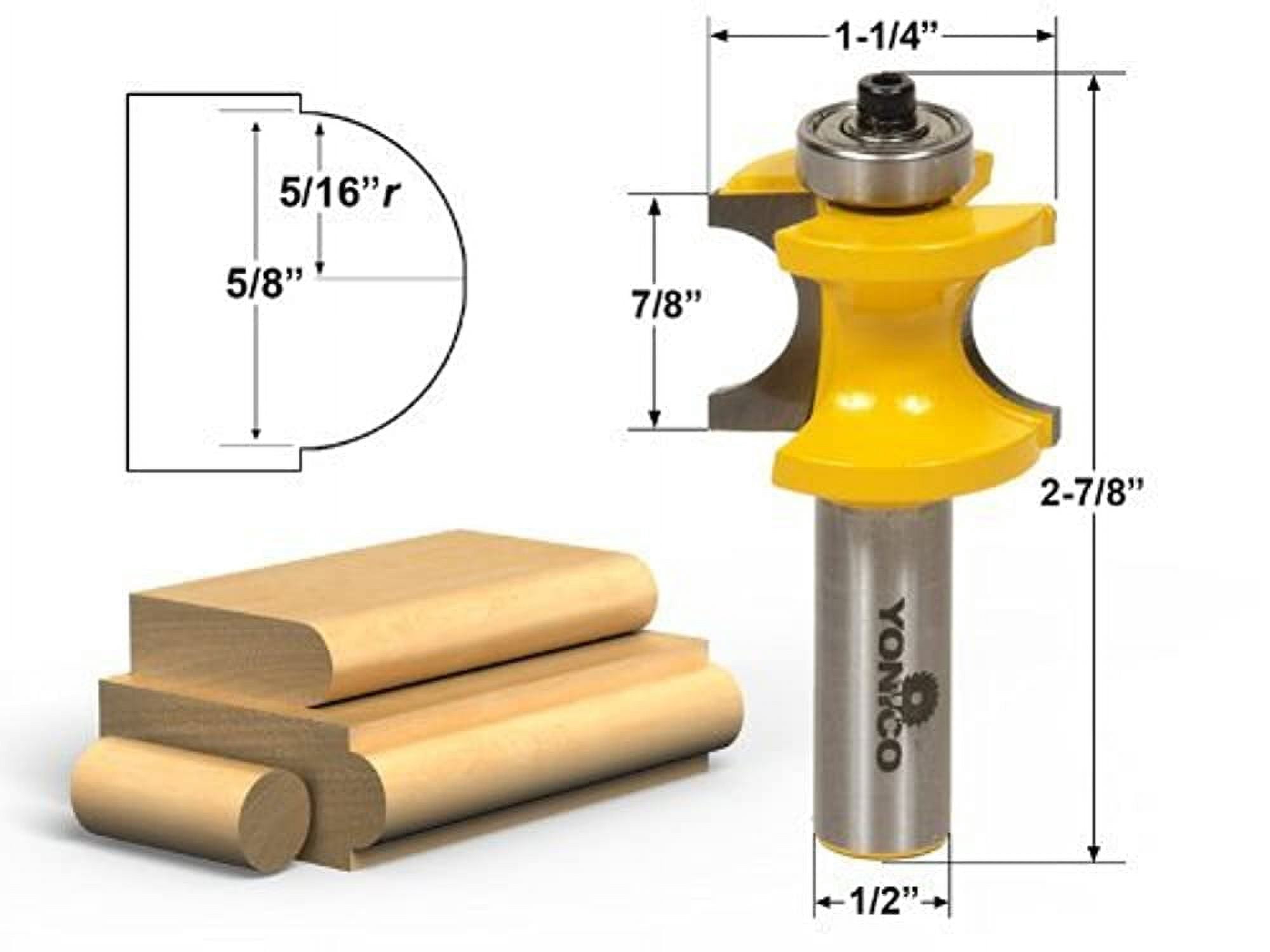 Yonico 5 Bit Bullnose Router Bit Set C3 Carbide 1/2" Shank- 13515