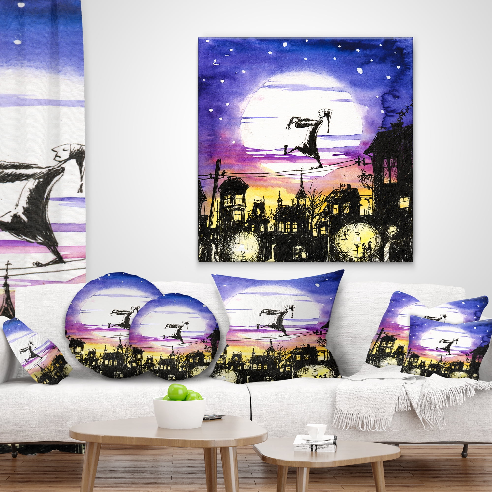 Designart Sleepwalker in Moonlight - Abstract Throw Pillow - 16x16