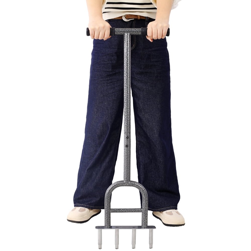 Lawn Coring Aerator,  4 Corer Plug Aerator Tool with Soft Rubber Grip, Manual Grass Aerating Tool, Garden Tool & Cleaning Hand Tool for Loosening Soil and Improving Lawn Health