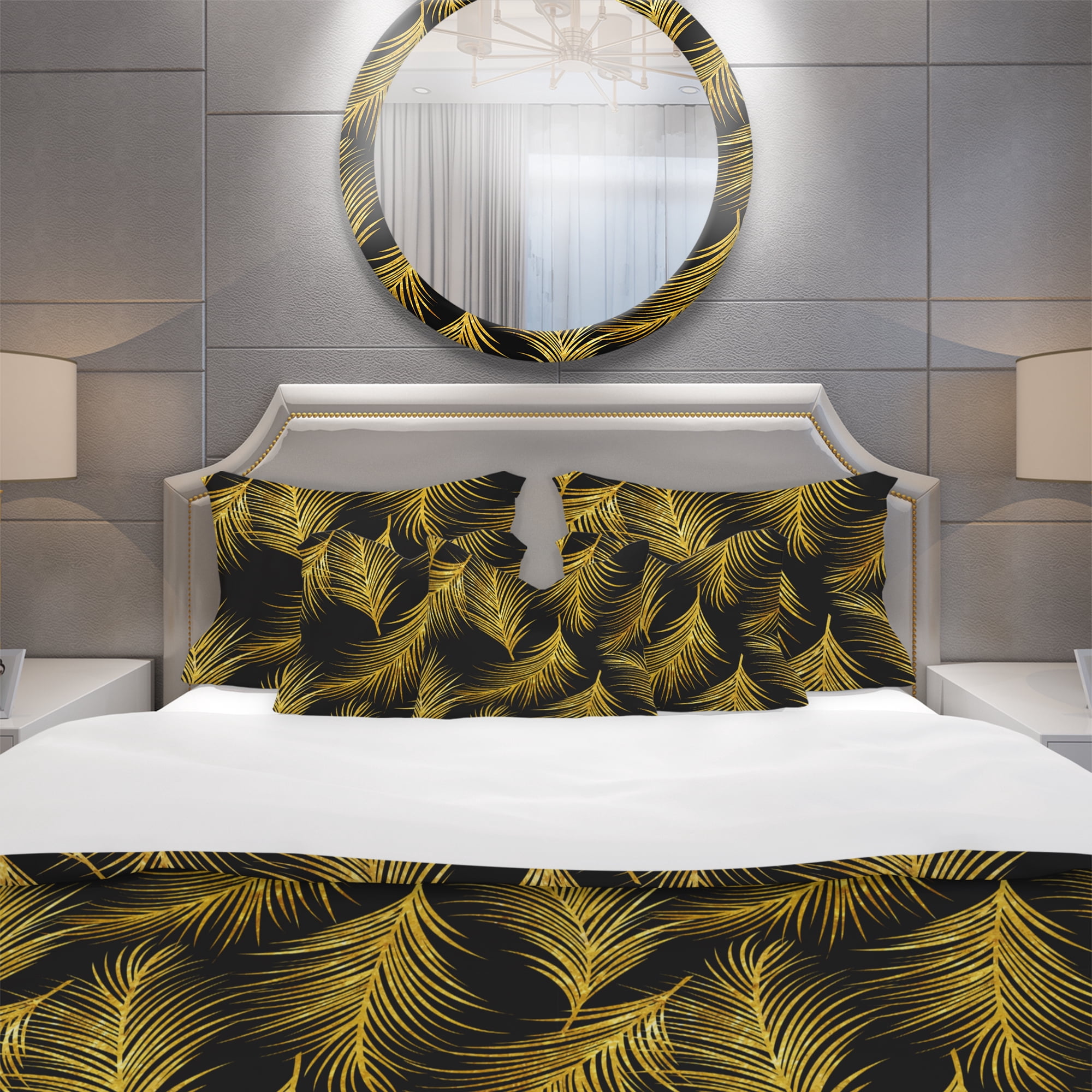 Designart 'Golden Tropical Leaves Pattern' Modern & Contemporary Duvet Cover Set