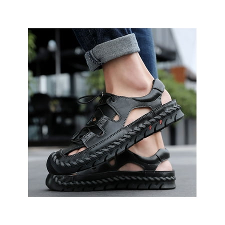 

Harsuny Men Outdoor Comfy Beach Sandal Lightweight Closed Toe Flats Sandals Waterproof Adjustable