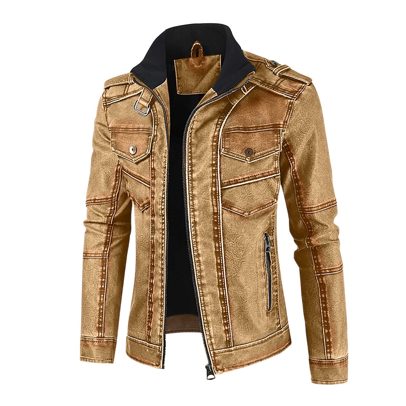 Xysaqa Men's Vintage Faux Leather Jacket Zip Up Motorcycle Jacket