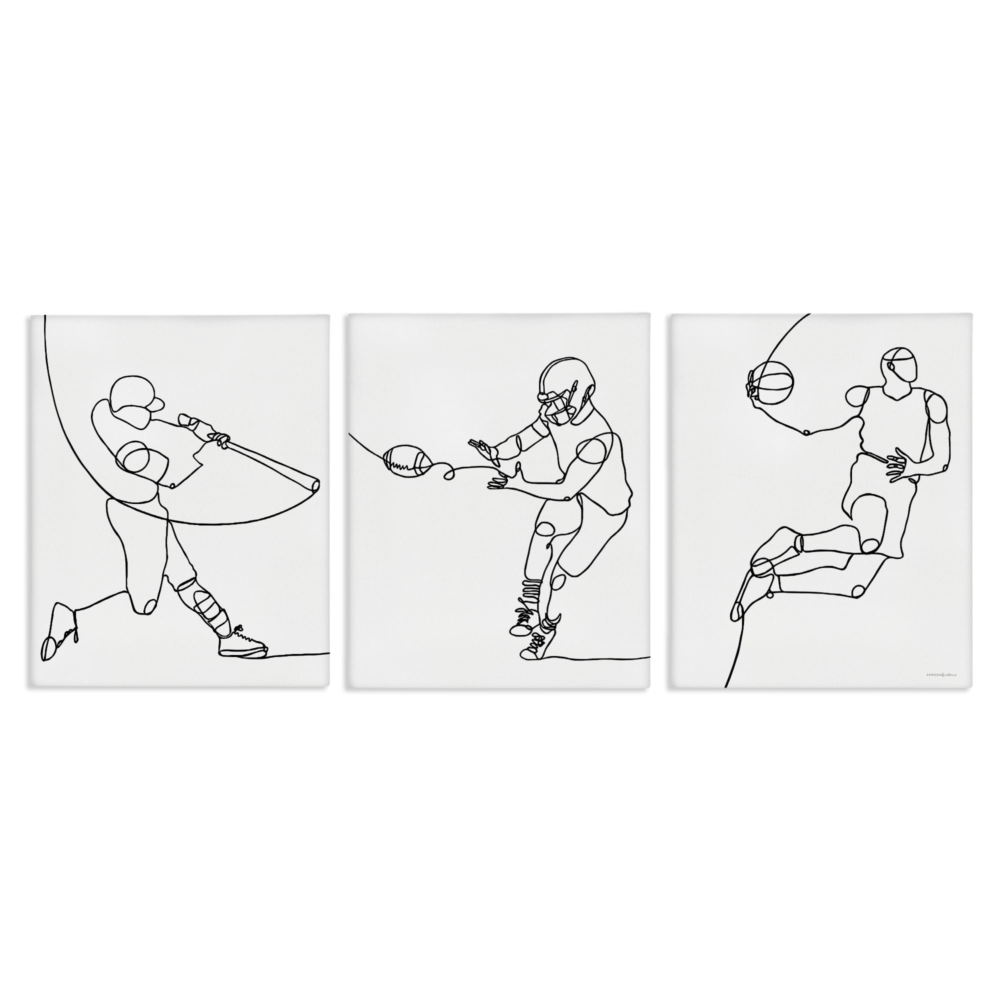 Stupell Industries Simple Line Doodle People Playing Sports Baseball Football Basketball, 11 x 14, Design by Kamdon Kreations