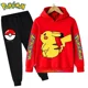 thumbnail image 1 of Conjunto de manga larga de Pikachu para niños, chándal informal de Pokémon, Sudadera con capucha y pantalones, 3 a 14 años, 1 of 1