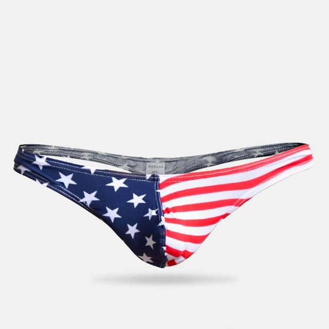 Xysaqa String pour Hommes sous-Vêtements Aguichant pour Hommes Poche avant T-Back Strings Slips Drapeau Usa Imprimé sous-Vêtements Liquidation Rouge m