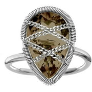Sterling Silver Hand-Wrapped Teardrop Smokey Quartz Stone Ring