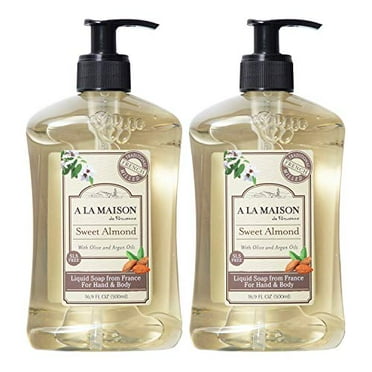 A La Maison de Provence Sweet Almond Liquid Hand and Body Soap (Pack of 2) With Coconut Oil, Argan Oil and Vitamin E, 16.9 fl oz Each