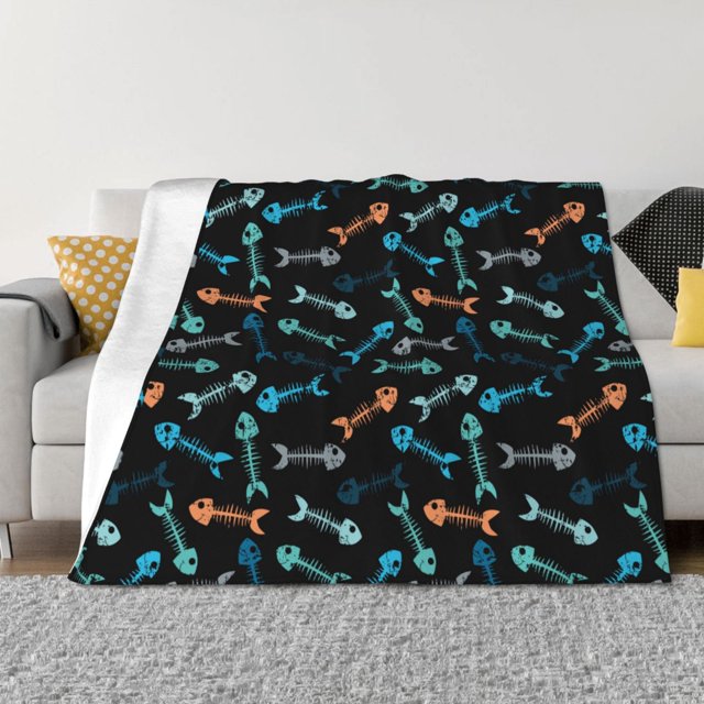 Fotbe Little Fish Skeleton Manta de Franela con Estampado, Manta Ultrasuave para Cama, Sofá, Auto, Hipoalergénica y Antibolitas-40"x30"