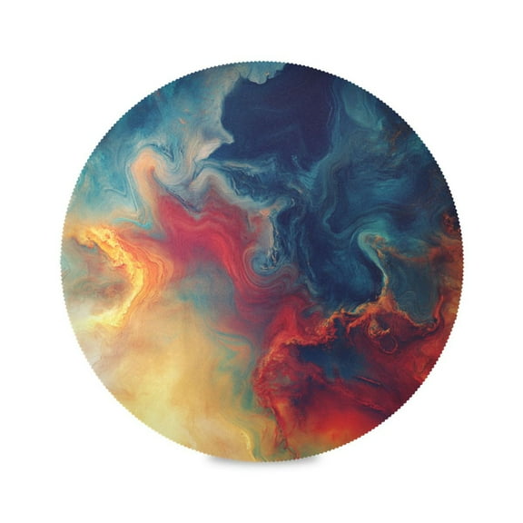 WOBOGO Colorful Flow Pattern Round Placemats Set of 6 Heat Resistant Washable Kitchen Table Decorations 15.4in