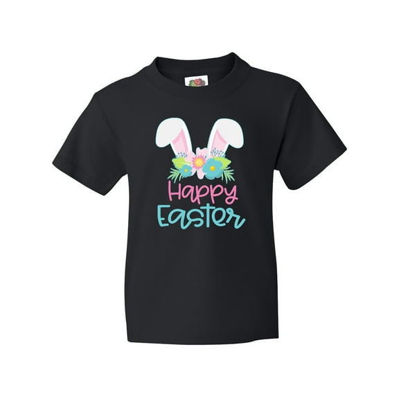 Inktastic Happy Easter with Bunny Ears and Flowers Youth T-Shirt